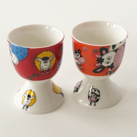 Set 2 William & Maxwell Whimsical Egg Cups Cows Ships Bees Flowers - Picture 2 of 10